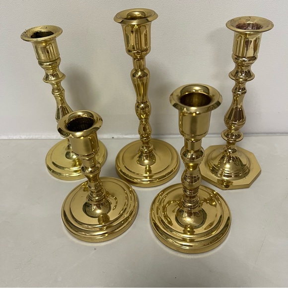 Vintage Other - Lot of 5 Brass Candlesticks Variety of Sizes VTG